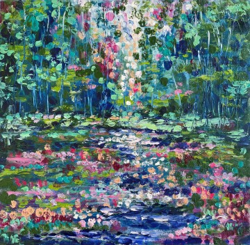 Artworks in 150 Subjects Painting - pond floral garden decor scenery wall art nature landscape